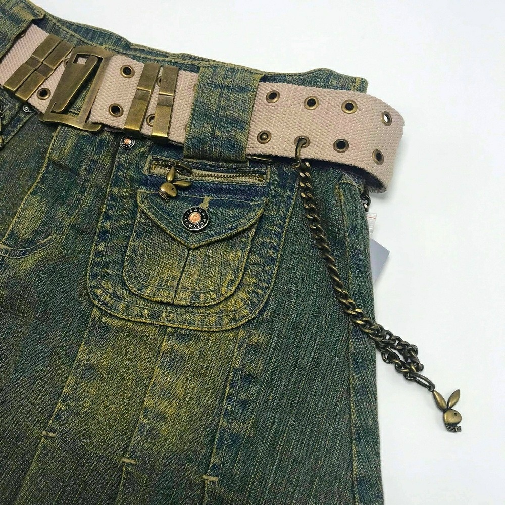 Women’s Playboy Green Vintage Denim Mini Skirt - Picture 4 of 5